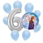 Frozen 6th birthday set main: number 6 foil, themed foil and 8 matching latex balloons
