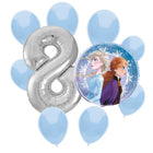Frozen 8th birthday set main: number 8 foil, themed foil and 8 matching latex balloons