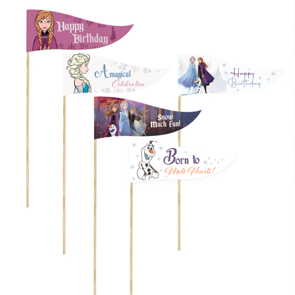 Frozen Birthday Pennant Cupcake Toppers 10 ct – Snow Princess Party Decorations