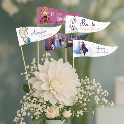 Frozen Birthday Pennant Cupcake Toppers 10 ct – Snow Princess Party Decorations