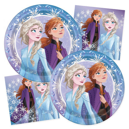 Frozen Plates and Napkins Set for 16 Guests — coordinating plate and napkin designs