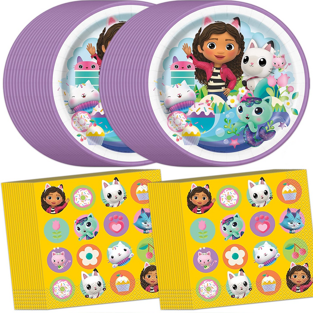 Gabby's Dollhouse Plates and Napkins – Set for 32 Guests