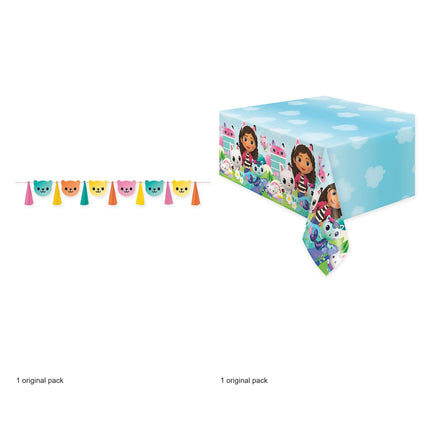 Gabby's Dollhouse Birthday Banner and Tablecloth Set - original package contents