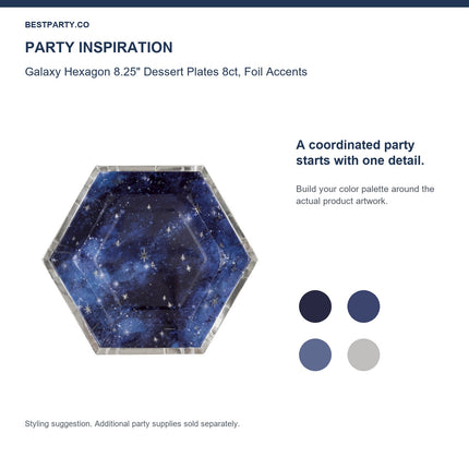 Galaxy Hexagon 8.25" Dessert Plates 8ct, Foil Accents — color coordination idea