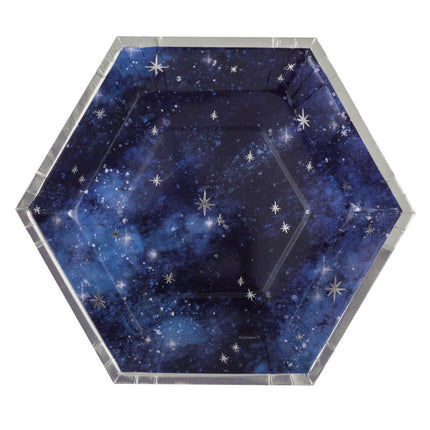 Galaxy Hexagon 9.25" Dinner Plates 8ct, Foil Accents