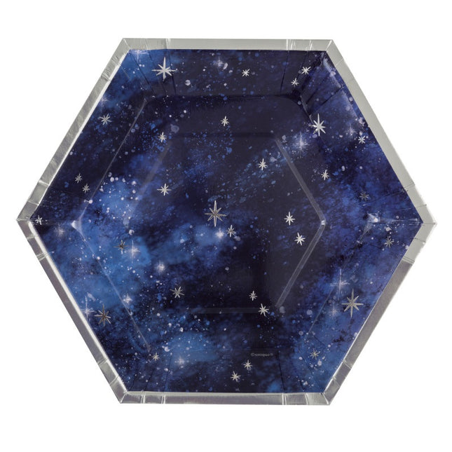 Galaxy Hexagon 9.25" Dinner Plates 8ct, Foil Accents