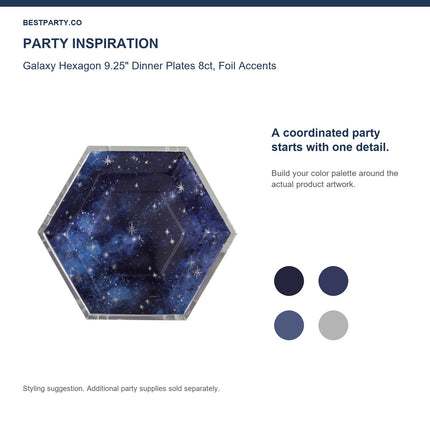 Galaxy Hexagon 9.25" Dinner Plates 8ct, Foil Accents — color coordination idea