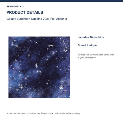 Galaxy Luncheon Napkins 20ct, Foil Accents — size and pack information