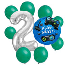 Gamer 2nd birthday set main: number 2 foil, themed foil and 8 matching latex balloons