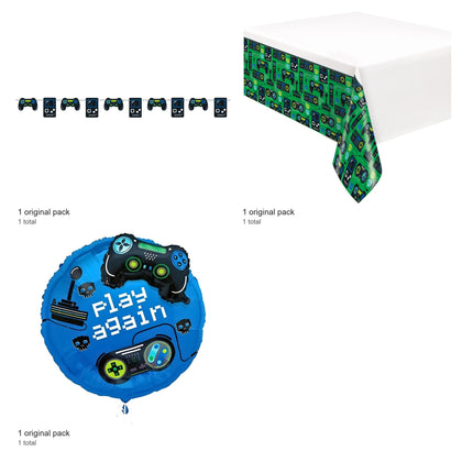 Gamer Banner, Tablecloth and Foil Balloon Set - included packs and quantities