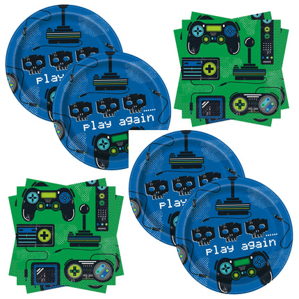 Gamer Dessert Plates and Napkins Set for 32 Guests - set overview