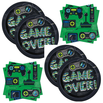 Gamer Dinner Plates and Napkins Set for 16 Guests - set overview