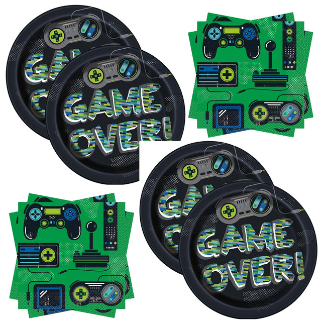 Gamer Dinner Plates and Napkins Set for 16 Guests - set overview