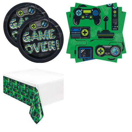 Gamer Plates, Napkins and Tablecloth Set for 16 Guests - set overview