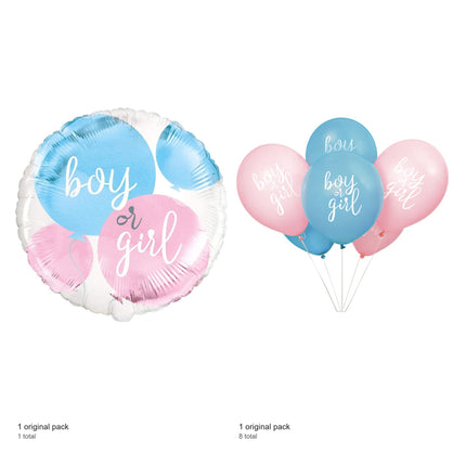 Gender Reveal Foil and Latex Balloon Bundle - included packs and quantities