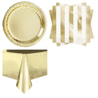 Gold Metallic Plates, Napkins and Tablecloth Set for 16 Guests - set overview