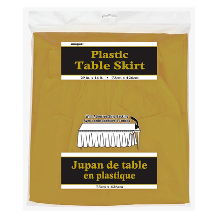 Gold Solid Plastic Table Skirt, 29" x 14 ft