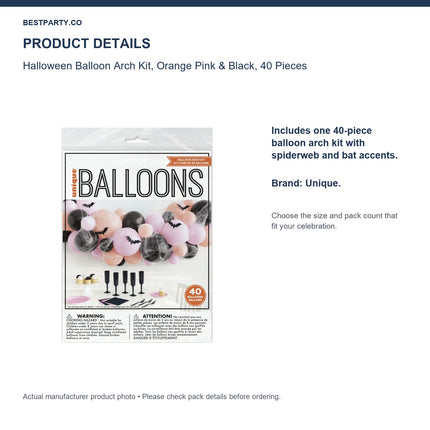 Halloween Balloon Arch Kit, Orange Pink & Black, 40 Pieces — size and pack information