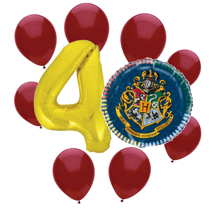 Harry Potter 4th birthday set main: number 4 foil, themed foil and 8 matching latex balloons