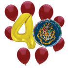 Harry Potter 4th birthday set main: number 4 foil, themed foil and 8 matching latex balloons