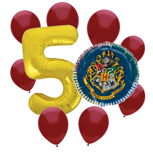 Harry Potter 5th birthday set main: number 5 foil, themed foil and 8 matching latex balloons