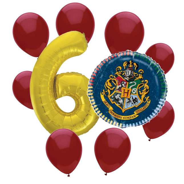 Harry Potter 6th birthday set main: number 6 foil, themed foil and 8 matching latex balloons