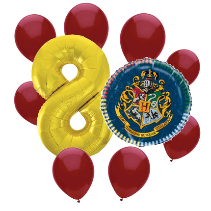 Harry Potter 8th birthday set main: number 8 foil, themed foil and 8 matching latex balloons