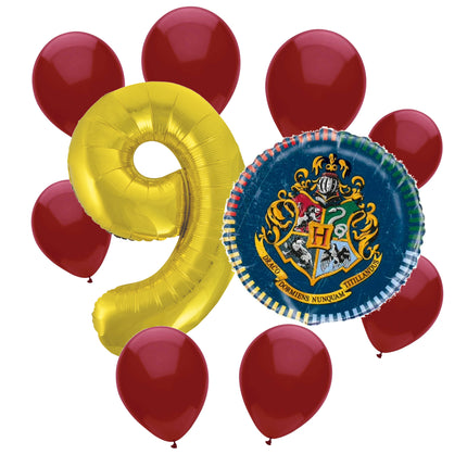 Harry Potter 9th birthday set main: number 9 foil, themed foil and 8 matching latex balloons