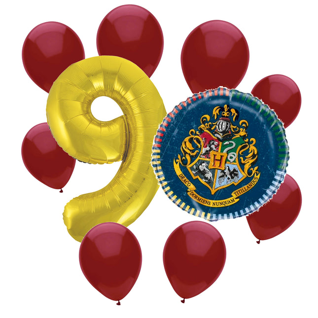 Harry Potter 9th birthday set main: number 9 foil, themed foil and 8 matching latex balloons