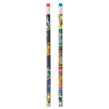 Two pencils with colorful designs on a white background