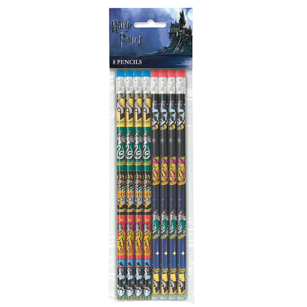 Pack of 8 Harry Potter pencils in packaging with castle design