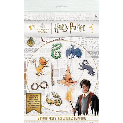 Packaging of Harry Potter photo props with character and symbols on a white background