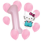 Hello Kitty 1st birthday set main: number 1 foil, themed foil and 8 matching latex balloons