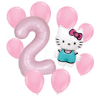 Hello Kitty 2nd birthday set main: number 2 foil, themed foil and 8 matching latex balloons