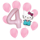 Hello Kitty 4th birthday set main: number 4 foil, themed foil and 8 matching latex balloons
