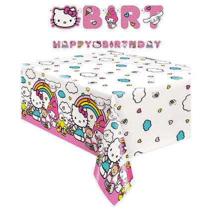 Hello Kitty Birthday Banner and Tablecloth Set - coordinated party set