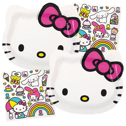 Hello Kitty Shaped Plates and Napkins Set for 16 Guests - coordinated party set