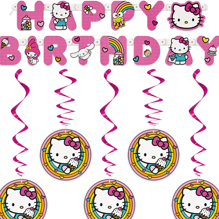 Hello Kitty Birthday Banner & Hanging Swirls Decorations