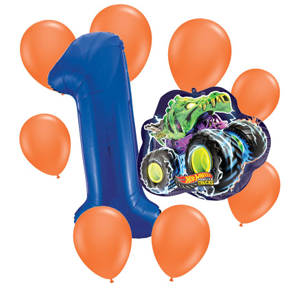 Hot Wheels 1st birthday set main: number 1 foil, themed foil and 8 matching latex balloons