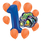 Hot Wheels 1st birthday set main: number 1 foil, themed foil and 8 matching latex balloons