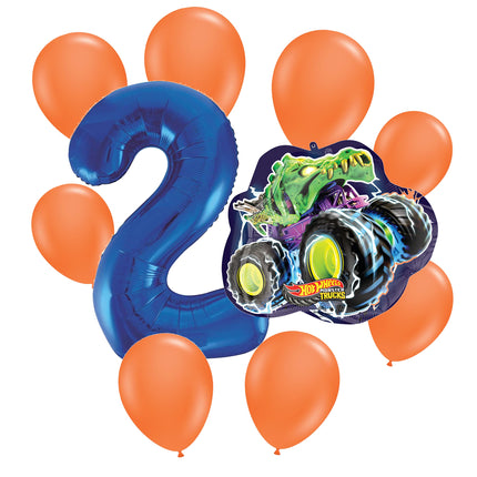Hot Wheels 2nd birthday set main: number 2 foil, themed foil and 8 matching latex balloons
