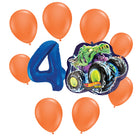 Hot Wheels 4th birthday set main: number 4 foil, themed foil and 8 matching latex balloons