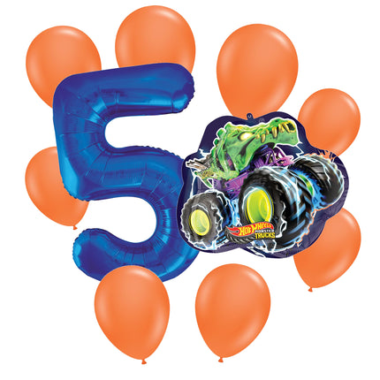 Hot Wheels 5th birthday set main: number 5 foil, themed foil and 8 matching latex balloons