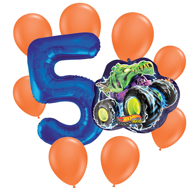 Hot Wheels 5th birthday set main: number 5 foil, themed foil and 8 matching latex balloons