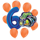 Hot Wheels 6th birthday set main: number 6 foil, themed foil and 8 matching latex balloons