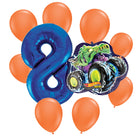 Hot Wheels 8th birthday set main: number 8 foil, themed foil and 8 matching latex balloons
