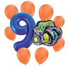Hot Wheels 9th birthday set main: number 9 foil, themed foil and 8 matching latex balloons