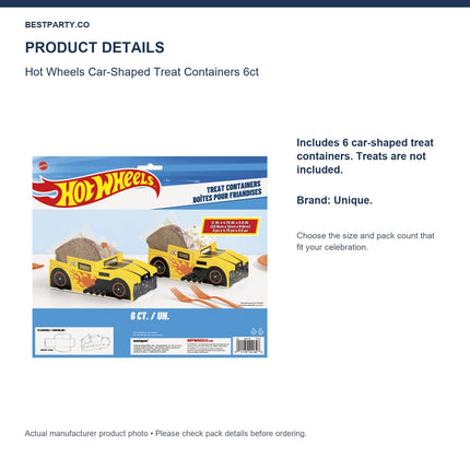 Hot Wheels Car-Shaped Treat Containers 6ct — size and pack information