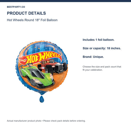 Hot Wheels Round 18" Foil Balloon — size and pack information