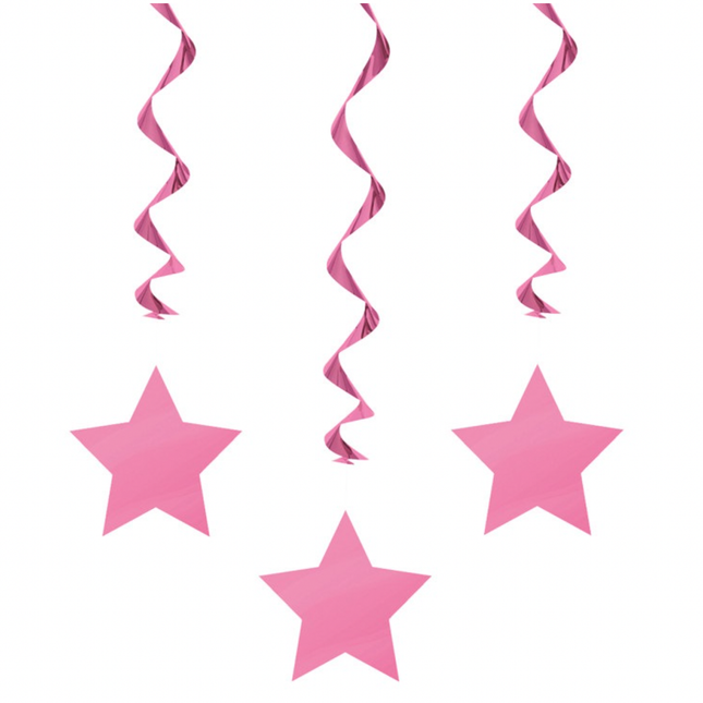 Hot Pink Solid Hanging Swirl Decorations, 26", 3ct